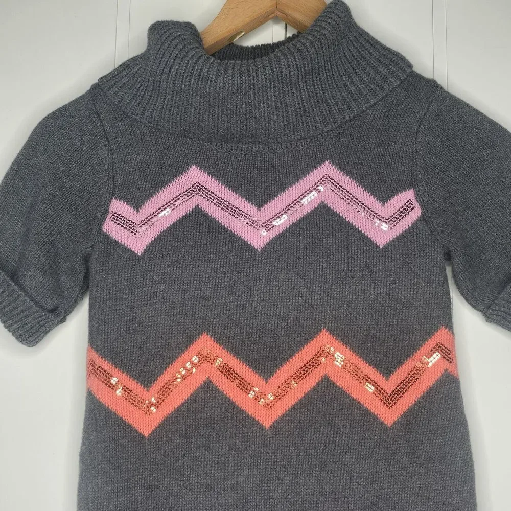 Gymboree Sweater Dress Kids 9 Gray Sequin Chevron Cowl Preppy Holiday Sparkle‎
